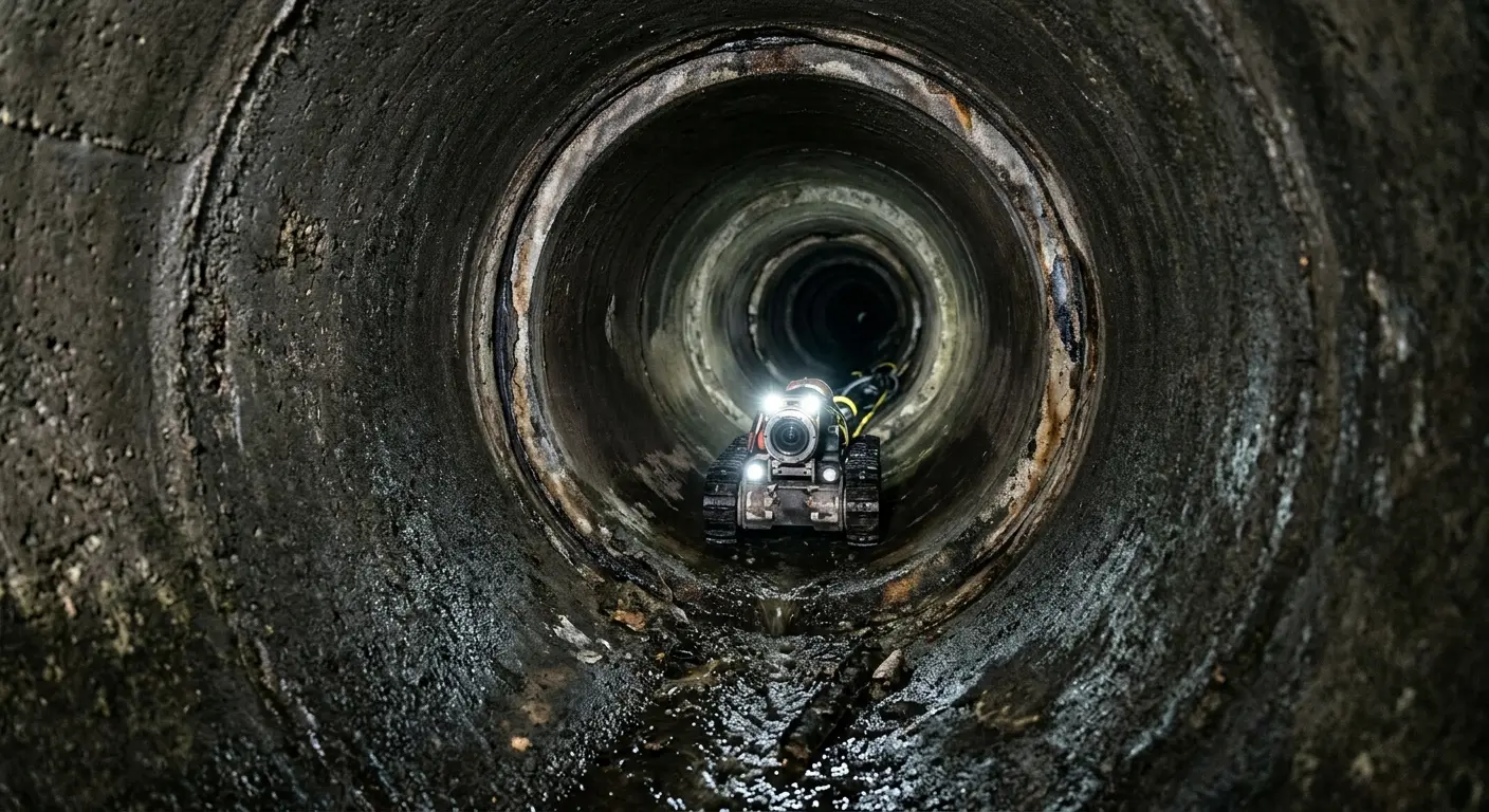 Robotic sewer camera inspecting pipe interior for Sewer Line Cleaning in San Ramon